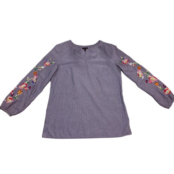 talbots striped embroidered sleeve blouse size S - Picture 2 of 6